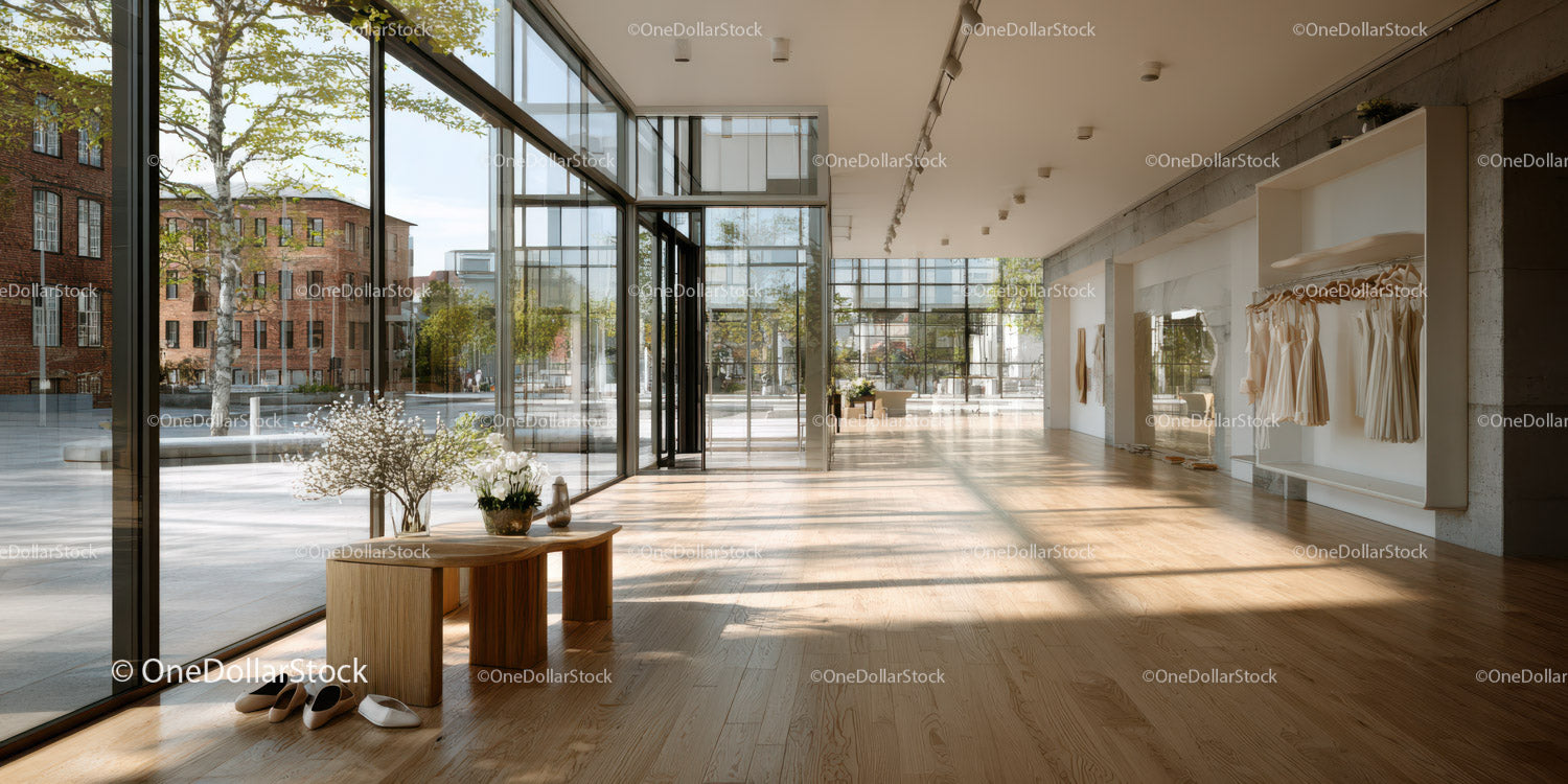 Bright Modern Boutique with Wooden Flooring and Large Glass Windows