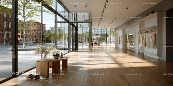 Bright Modern Boutique with Wooden Flooring and Large Glass Windows