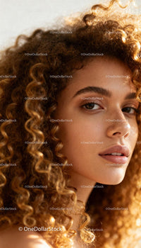 Close up of young woman with natural curly hair