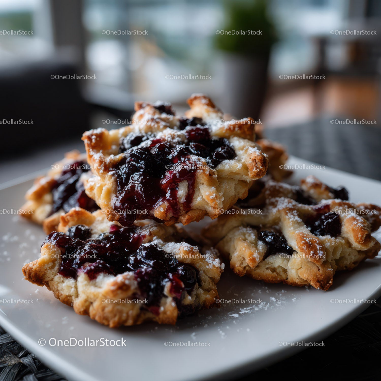 Berry Tart with Blueberry Topping and Flaky Pastry