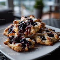 Berry Tart with Blueberry Topping and Flaky Pastry
