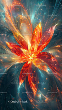 Abstract Digital Art of Glowing Fire Flower with Energy Swirls