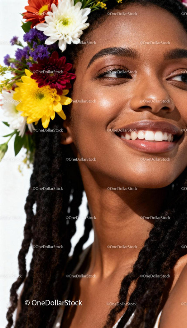 Close up of smiling woman with colorful flower crown