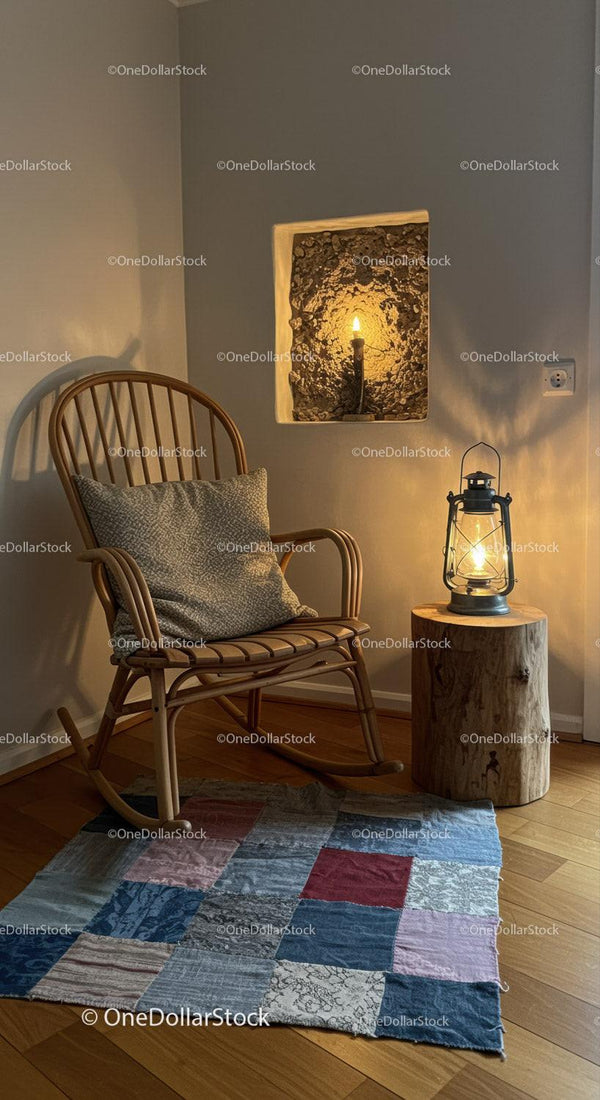 Cozy corner with rocking chair and soft lighting