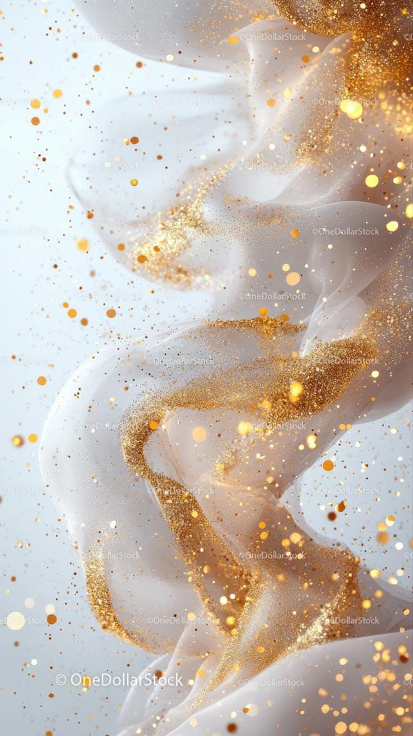 Elegant Abstract White Smoke with Gold Glitter Sparks for Celebrations