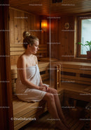 Young Woman Relaxing in Wooden Sauna Interior