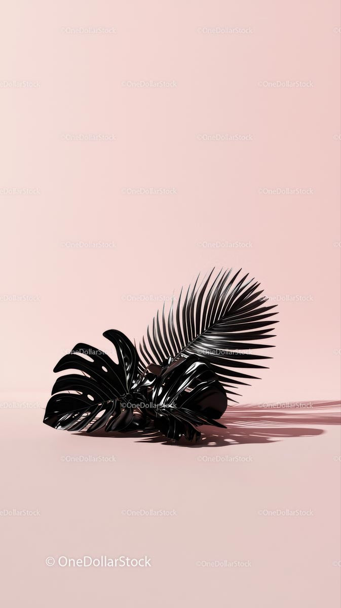 Black Monstera and Palm Leaves Minimalist Botanical Decor