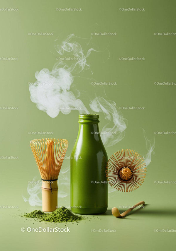 Green Matcha Tea Set with Whisk and Powder