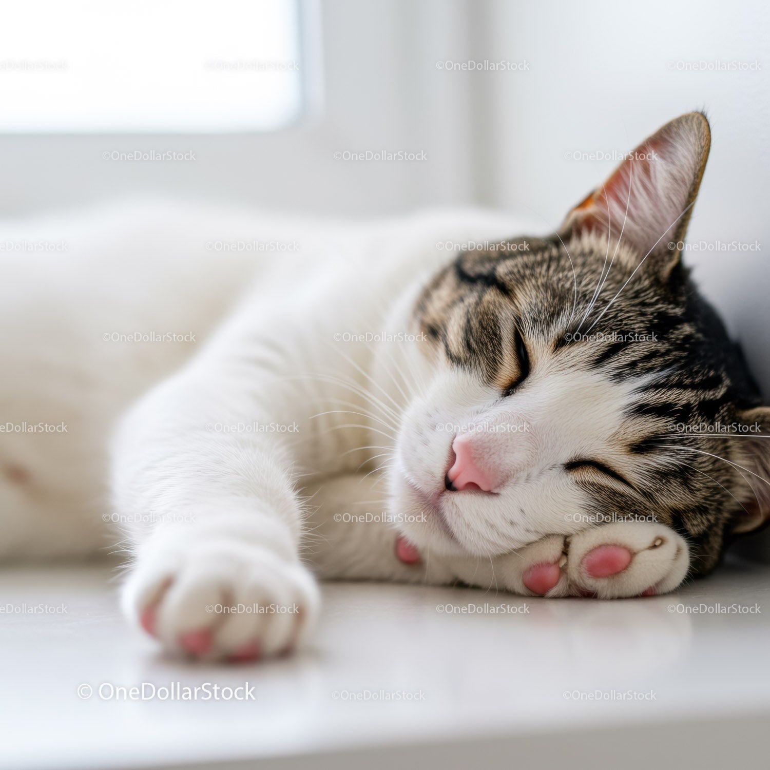Close up of tabby cat peacefully sleeping indoors