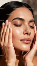 Close-Up of Woman with Natural Glowing Skin Touching Face