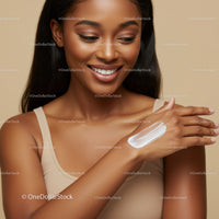Young Woman Applying Sunscreen with Flawless Skin