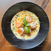 Seafood Pasta with Shrimp and Cherry Tomatoes in Creamy Sauce