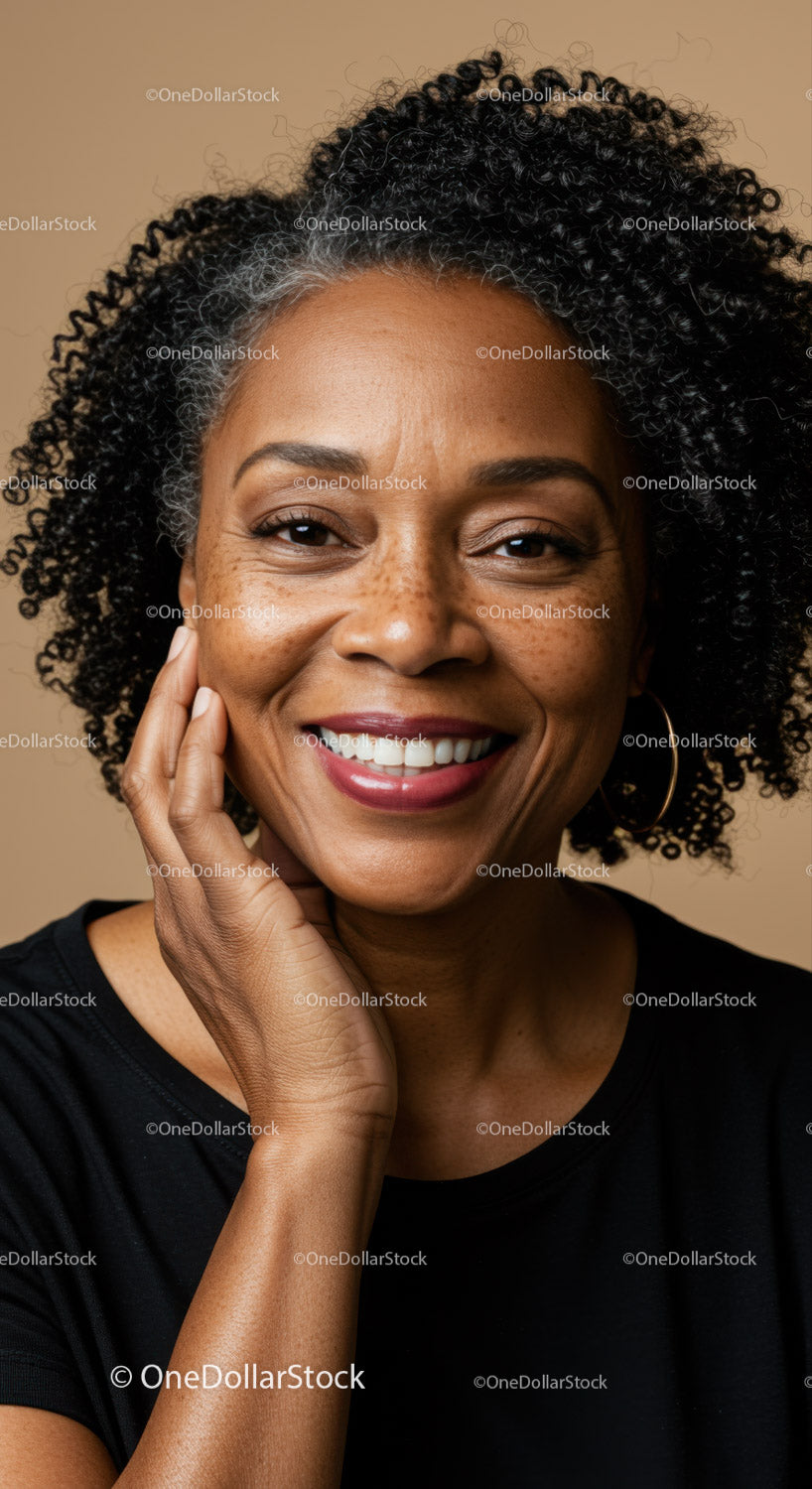 Natural Smiling African American Woman with Curly Hair Portrait