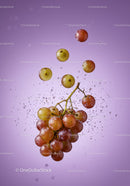 Fresh red grapes submerged in sparkling water bubbles