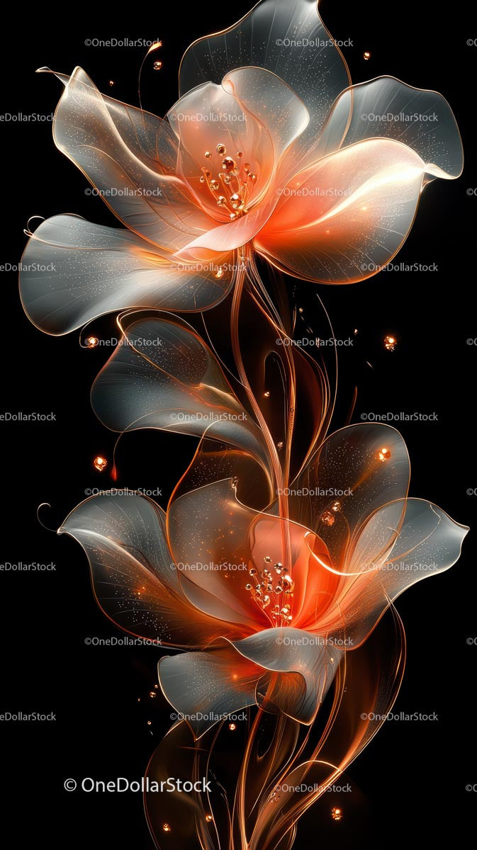 Elegant Digital Flower with Glowing Petals and Light Effects
