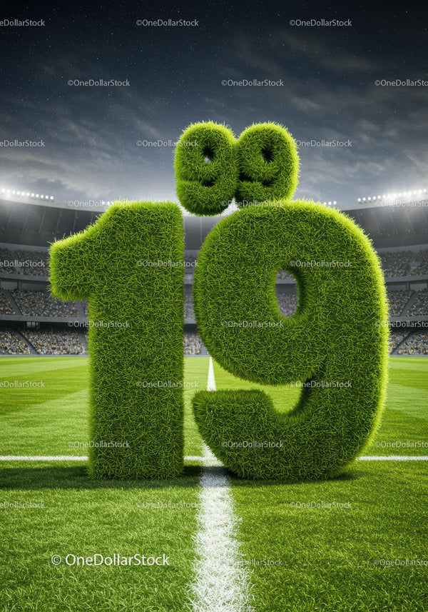Nineteen percent shaped from green grass on soccer field