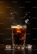 Refreshing iced cola with coffee beans in glass cup