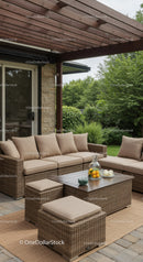 Elegant Outdoor Wicker Sofa Set with Cushions in Garden Lounge Area