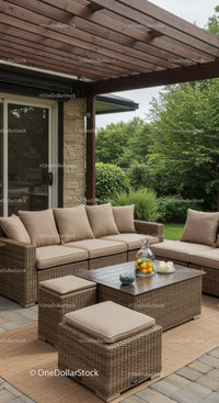 Elegant Outdoor Wicker Sofa Set with Cushions in Garden Lounge Area