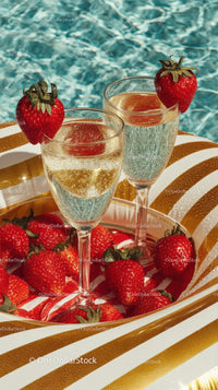 Strawberry Champagne Flutes with Fresh Fruit by Poolside