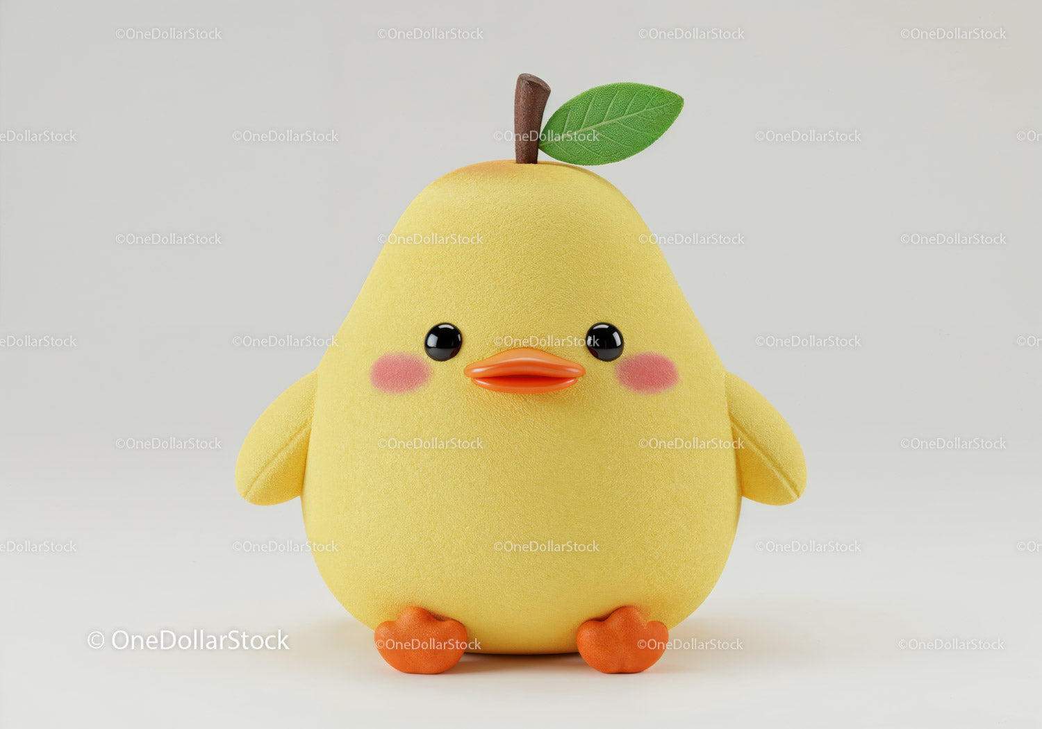 Yellow Plush Duck Toy with Green Leaf and Orange Beak