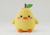 Yellow Plush Duck Toy with Green Leaf and Orange Beak