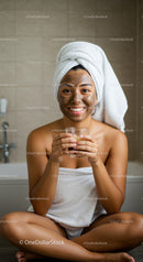 Woman Relaxing with Facial Mask and Glass of Water in Bathroom
