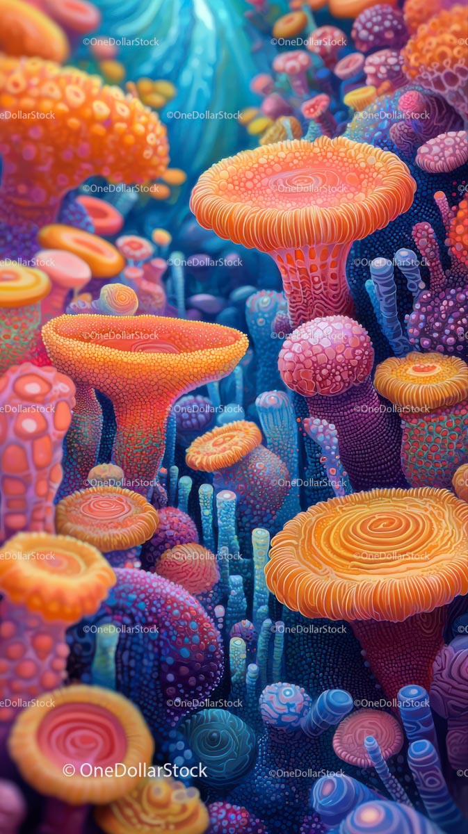 Colorful Coral Reef with Vibrant Sea Anemones and Marine Life