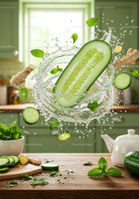 Fresh cucumber and ginger splash with mint leaves