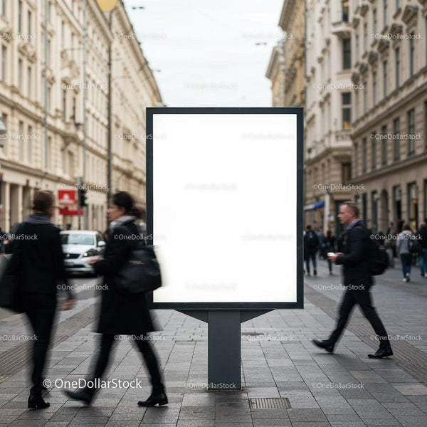 Blank Urban Advertising Billboard on Busy City Street JPG Mockup Image