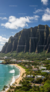Tropical Coastal Mountain with Beach and Lush Greenery