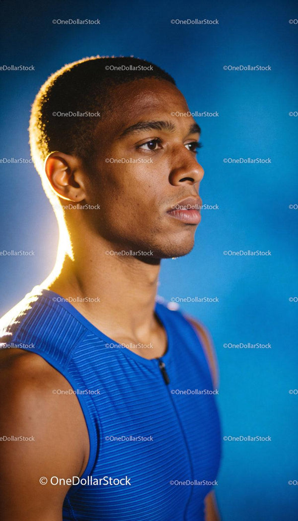 Focused young athlete preparing for intense sports challenge
