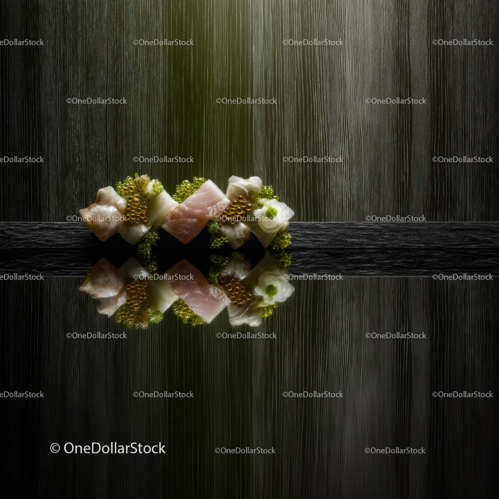 Fresh Salmon and White Fish Sushi Platter on Black Background