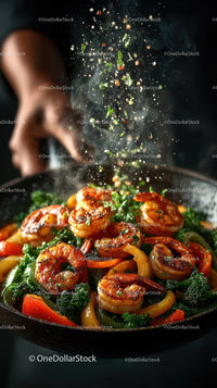 Seafood and Vegetable Stir-Fry with Fresh Greens and Vibrant Colors