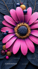 Vivid Pink Flower with Blue and Gold Accents for Luxury Decor