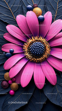 Vivid Pink Flower with Blue and Gold Accents for Luxury Decor