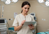 Healthcare Professional Using Digital Tablet in Hospital Operating Room