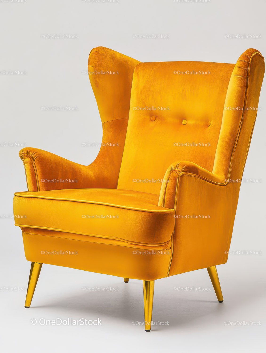 Vivid Yellow Retro Armchair with High Back for Stylish Interiors