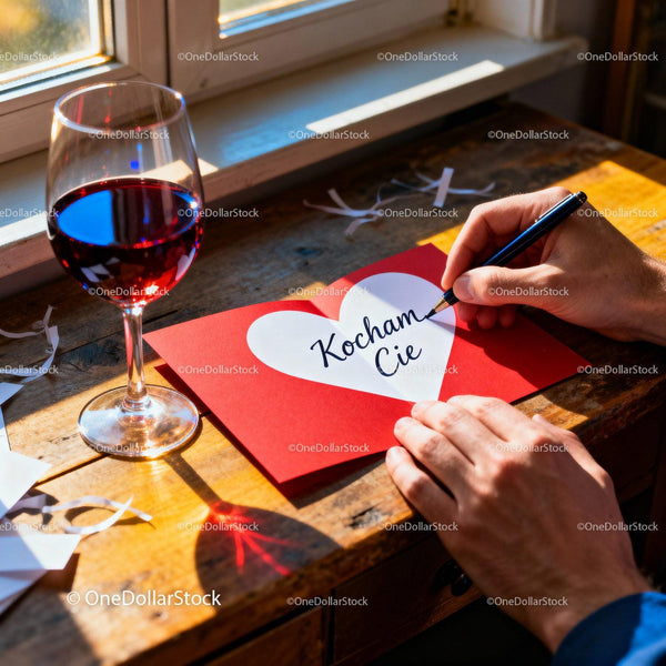 Hand writing I Love You on Valentine’s Day card