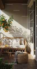 Cozy Porch with Rattan Sofa and Citrus Tree
