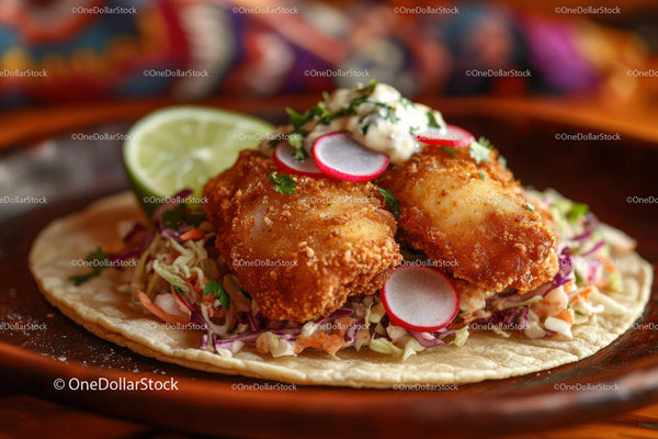 Crispy Fish Tacos with Coleslaw Radish and Lime