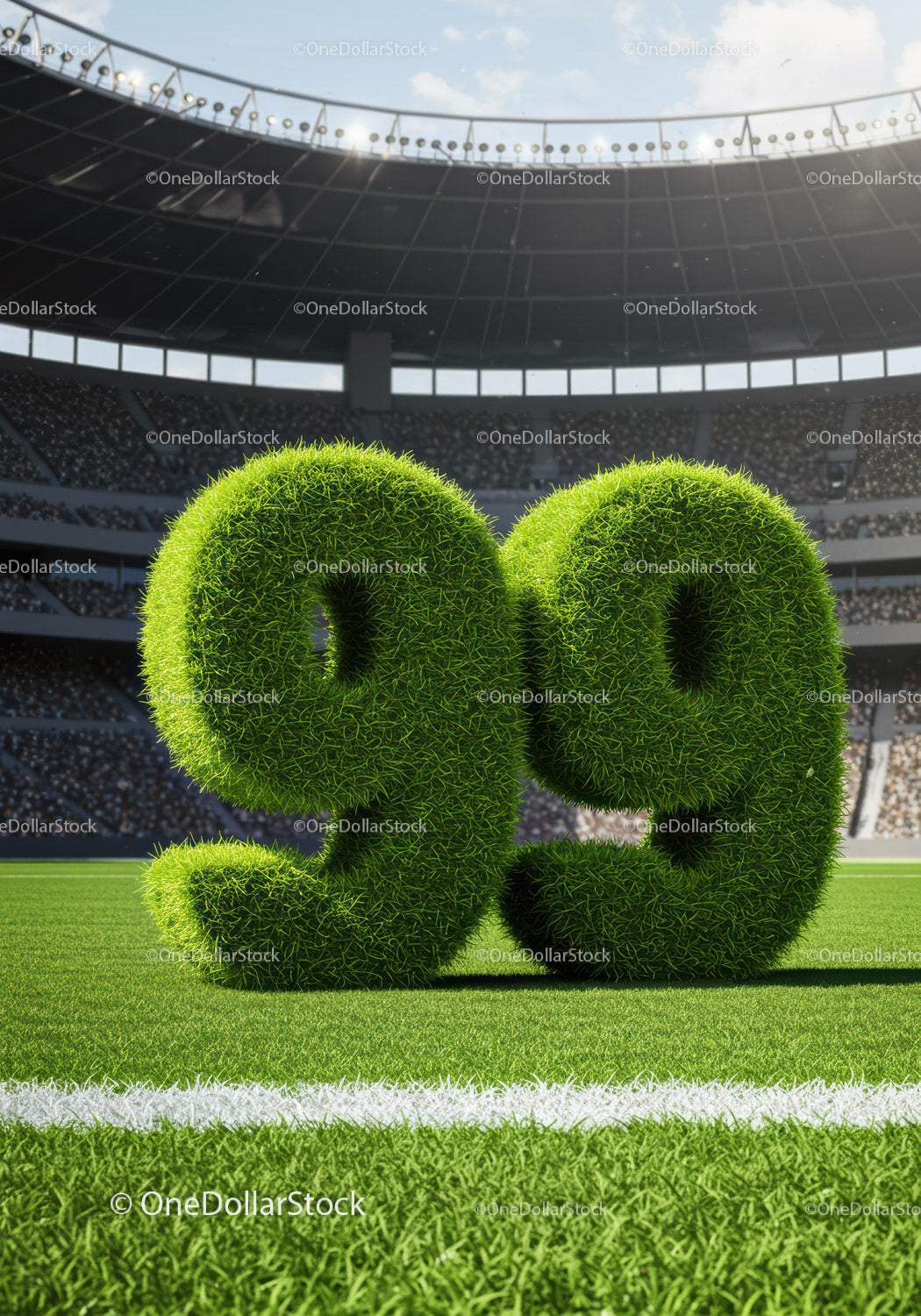Zielona trawa numer 99 na boisku piłkarskim na stadionie