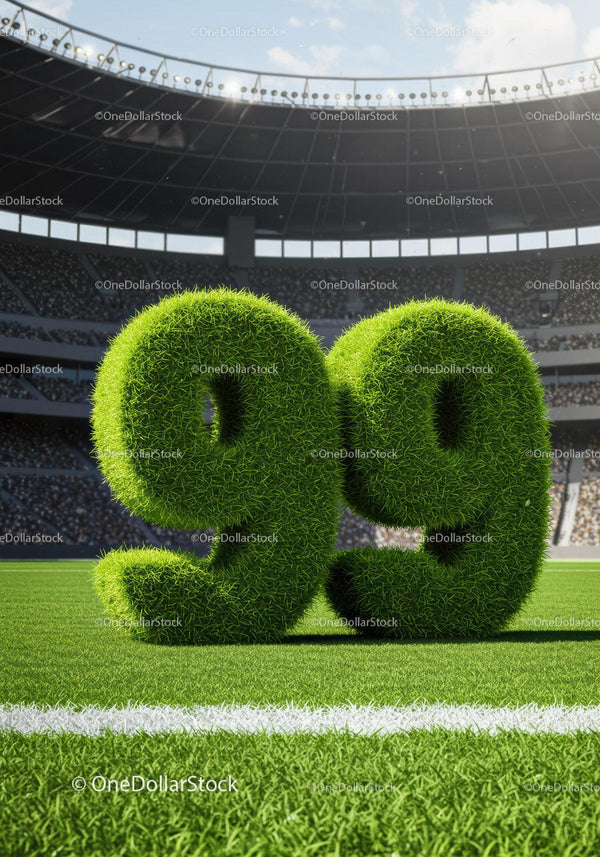 Green Grass Number 99 on Soccer Field in Stadium