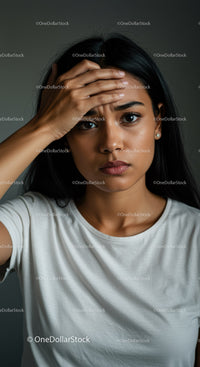 Expressive Young Woman Looking Worried and Distraught Indoor Portrait