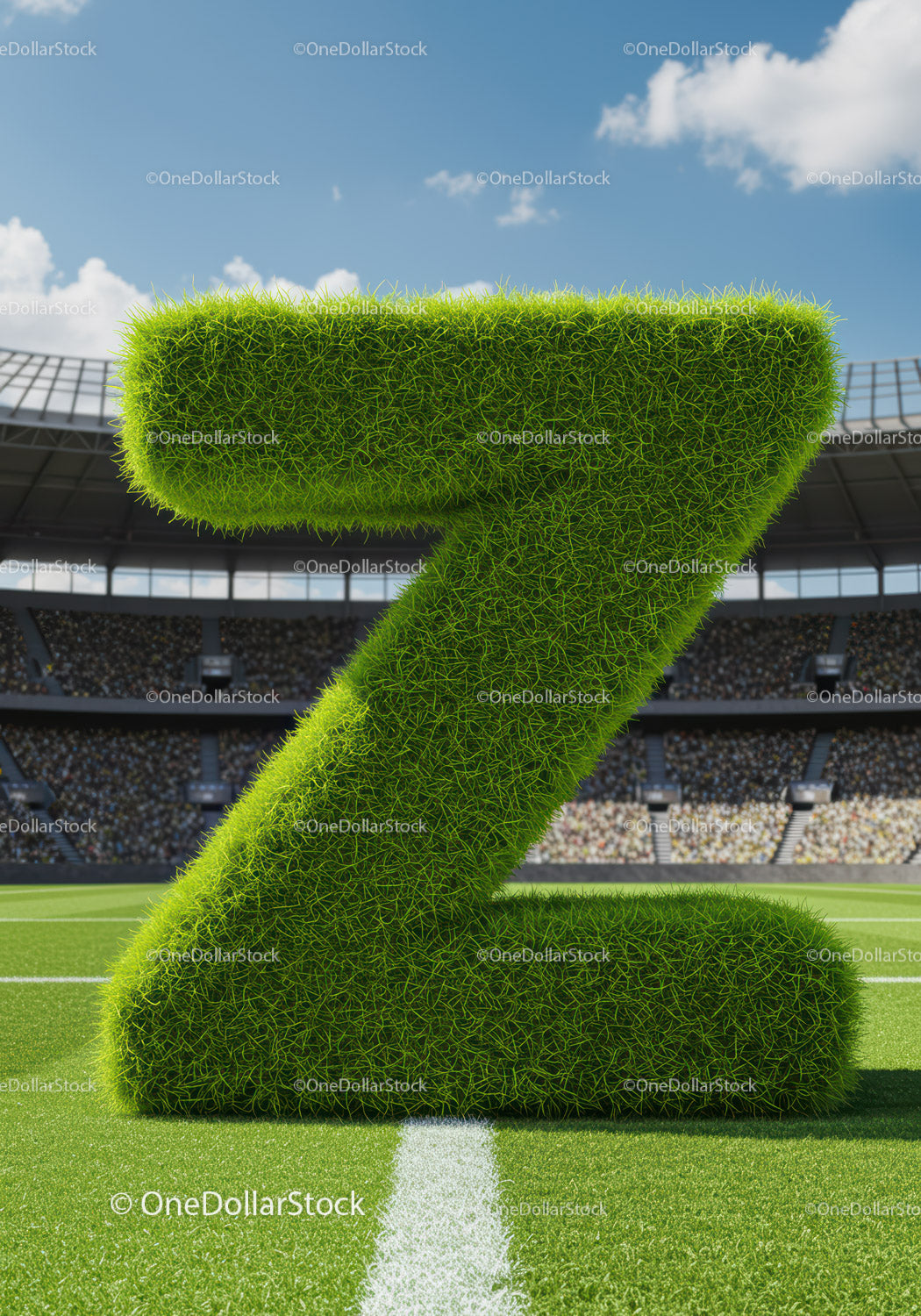 Large Grass Covered Number Seven on Soccer Field