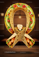 Creative ribbon shape made of tacos with fresh ingredients