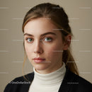 Close-up Portrait of a Young Woman with Blue Eyes and Chestnut Hair