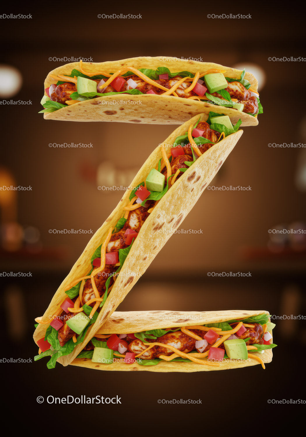 Smaczne tacos z kurczakiem tworzące literę Z na ciemnym tle