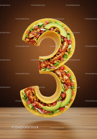 Number Three Made of Fresh Tacos with Vegetables