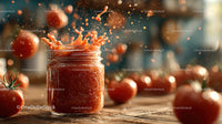 Fresh Tomatoes and Homemade Tomato Sauce in a Rustic Kitchen